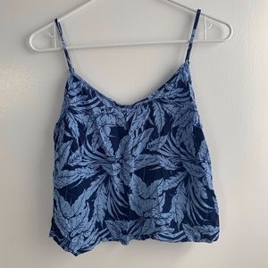 Blue Floral Cropped Tank Top